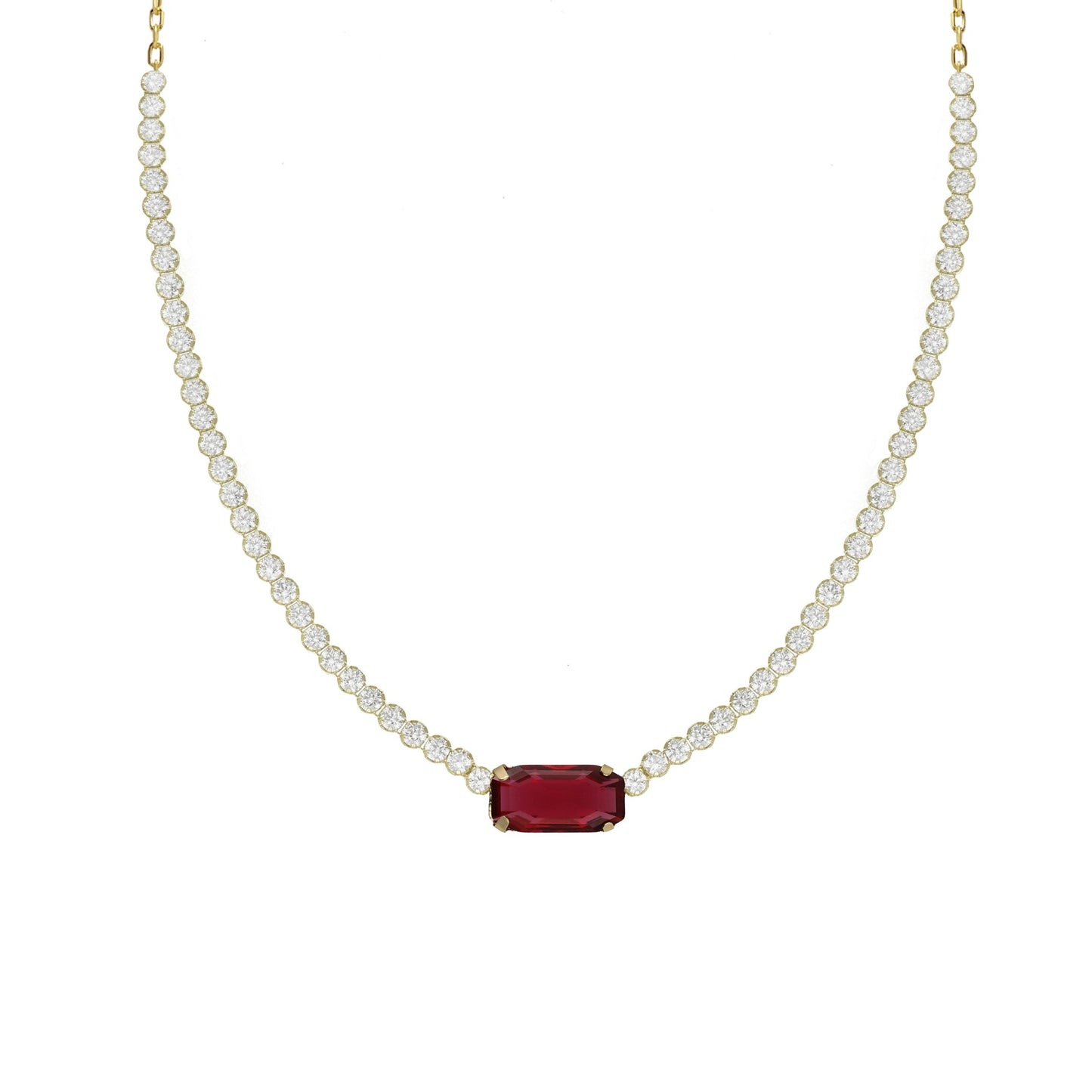 Gold plated Sterling Silver Short necklace waterfall red crystal from Ginger