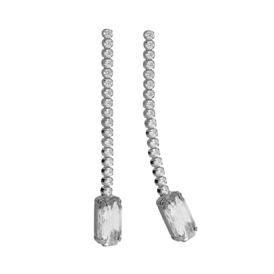 Rhodium Plated Sterling Silver Long earrings waterfall white crystal from Ginger