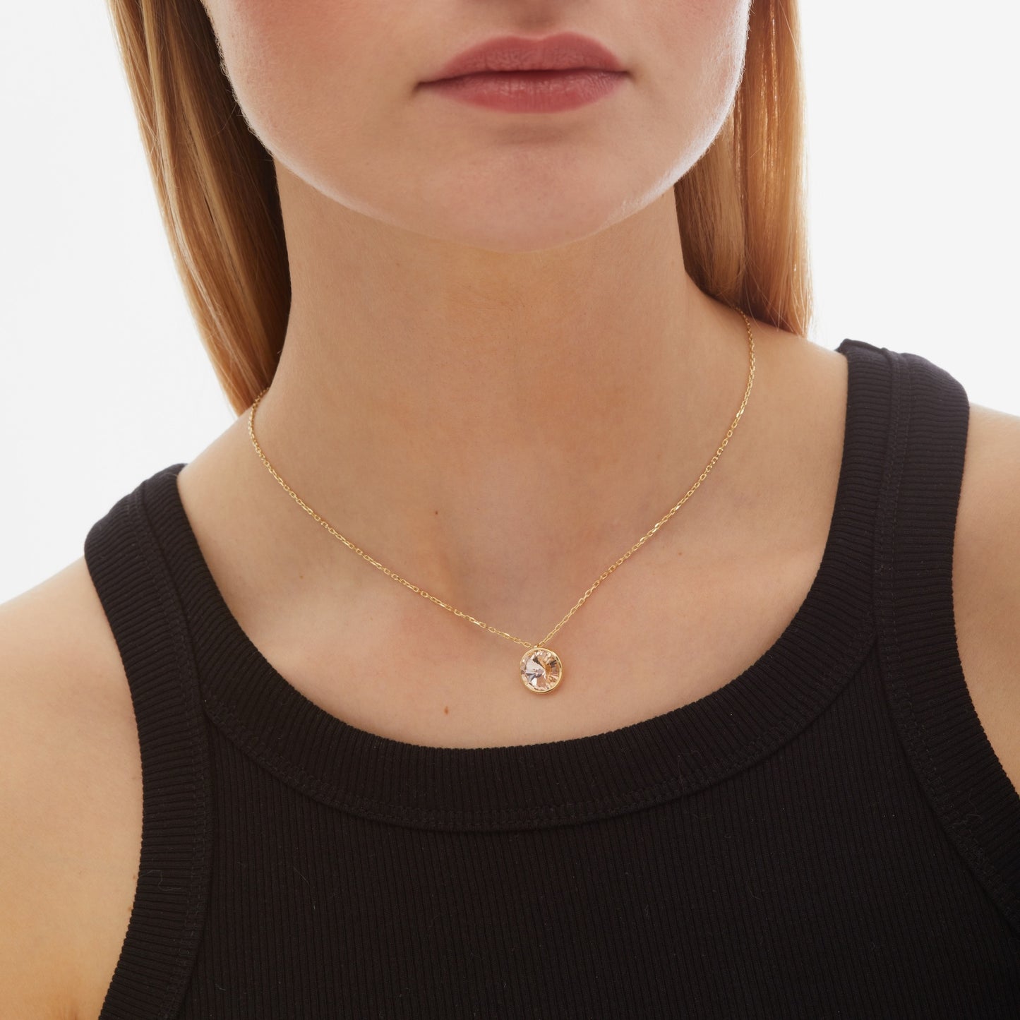 Gold plated Sterling Silver Short necklace 11,5mm circle crystal from Basic