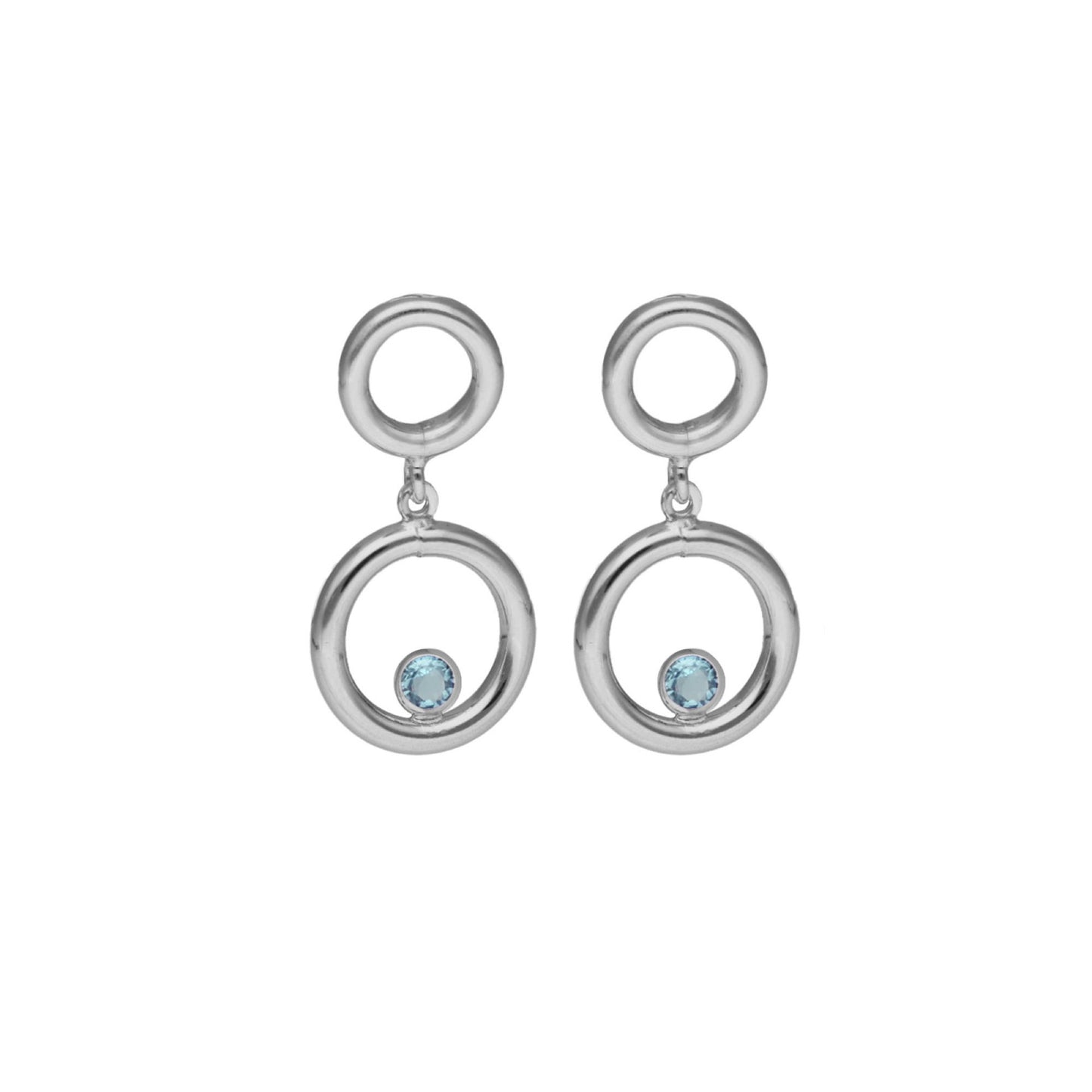 Rhodium Plated Sterling Silver Long earrings circle blue crystal from Dahlia