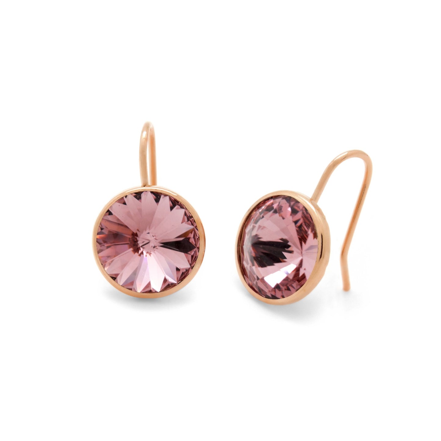 Rose Gold plated Sterling Silver Short earrings 11,5mm circle crystal from Basic