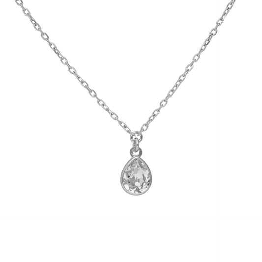 Rhodium Plated Sterling Silver Short necklace drop crystal from Essential