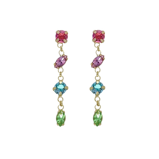 Pendientes largos cascada cristal multicolor en Plata baño Oro de Belle