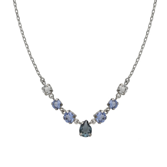 Rhodium plated Sterling Silver Short necklace drop blue crystal from Illume