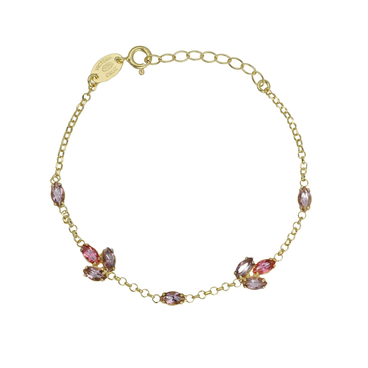 Pulsera flor cristal rosa en Plata baño Oro de Lia