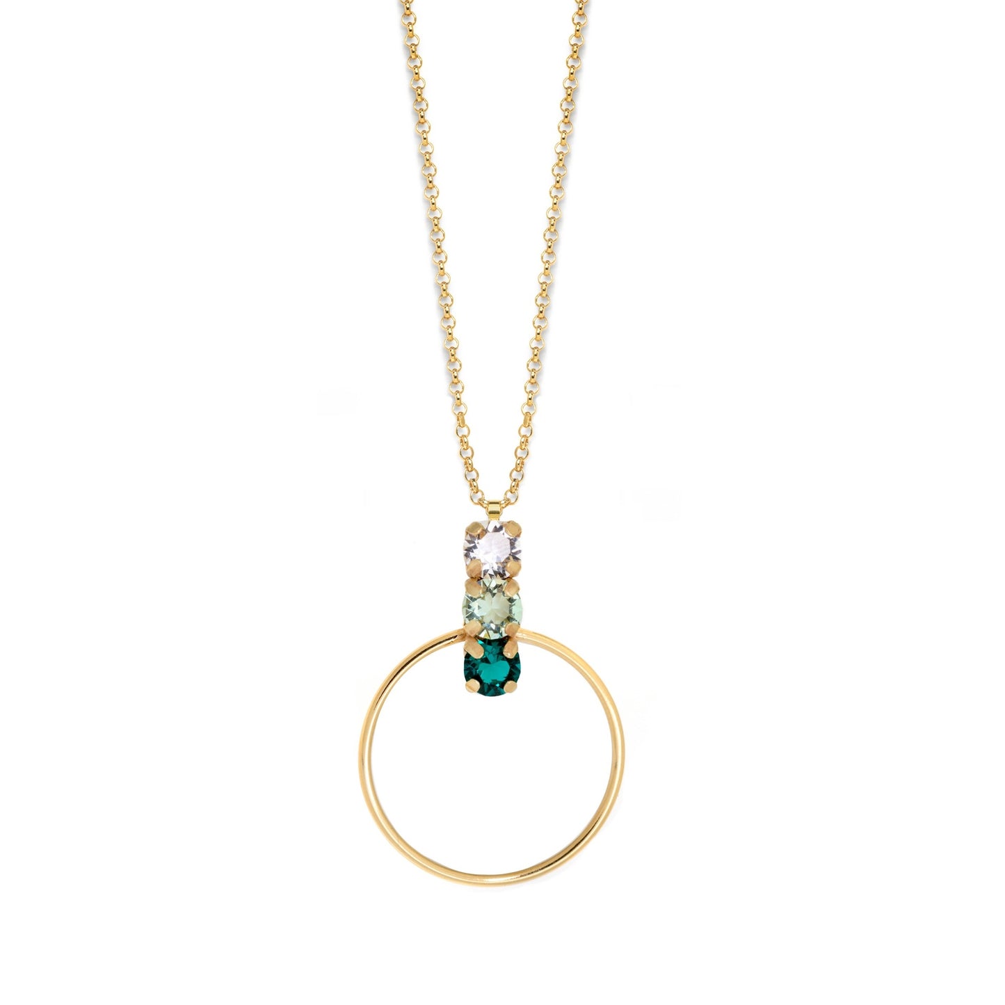 Gold plated Sterling Silver Short necklace circle green crystal from Elise