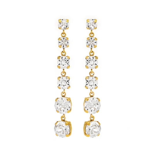 Gold plated Sterling Silver Long earrings waterfall white crystal from Celine