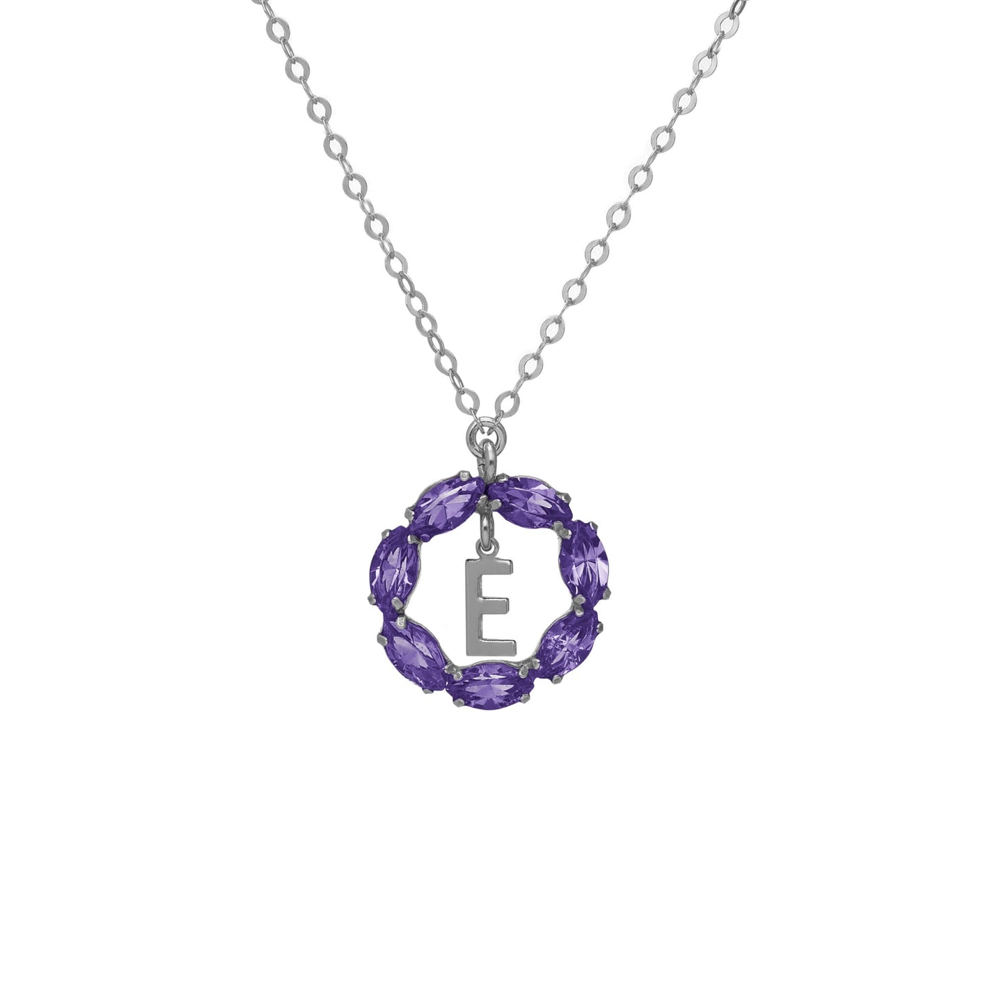 Rhodium Plated Sterling Silver Short necklace letter purple crystal from Thename