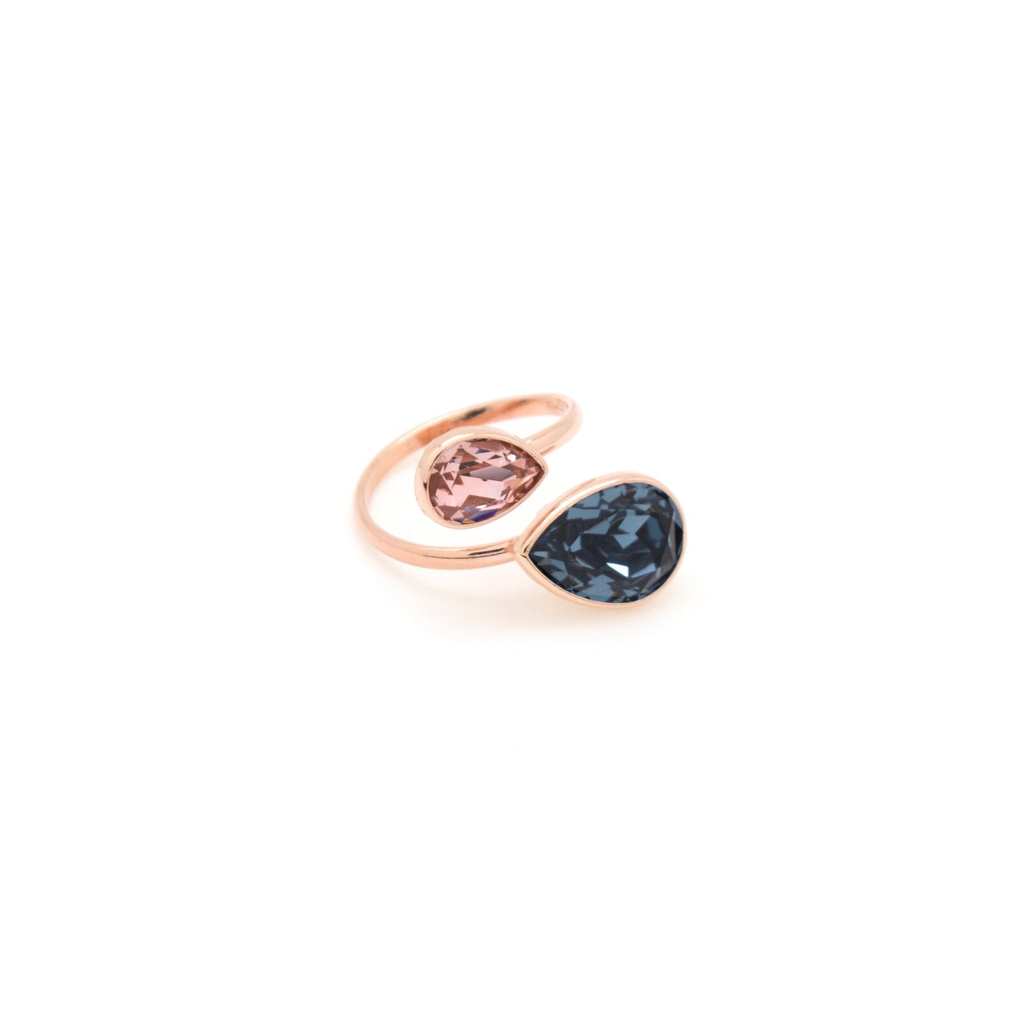 Rose Gold plated Sterling Silver Adjustable ring drop crystal from Essential