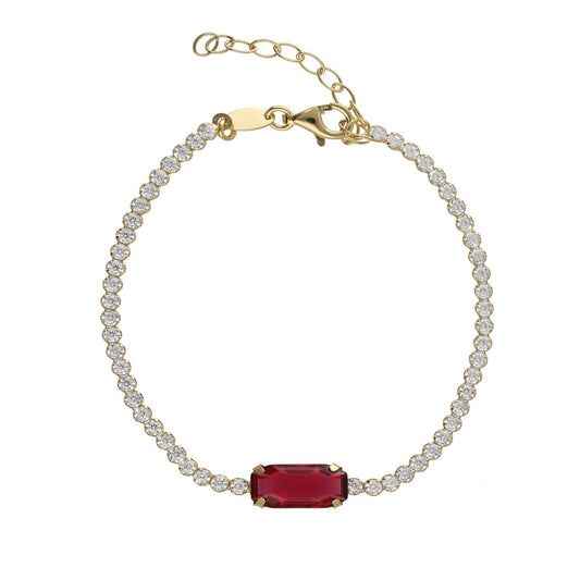 Pulsera cascada cristal rojo en Plata baño Oro de Ginger