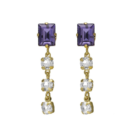 Pendientes largos rectángulo cristal morado en Plata baño Oro de Serenity