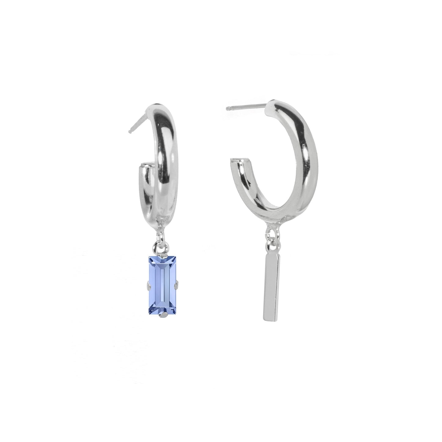 Rhodium Plated Sterling Silver Personalized earrings letter blue from Abecé