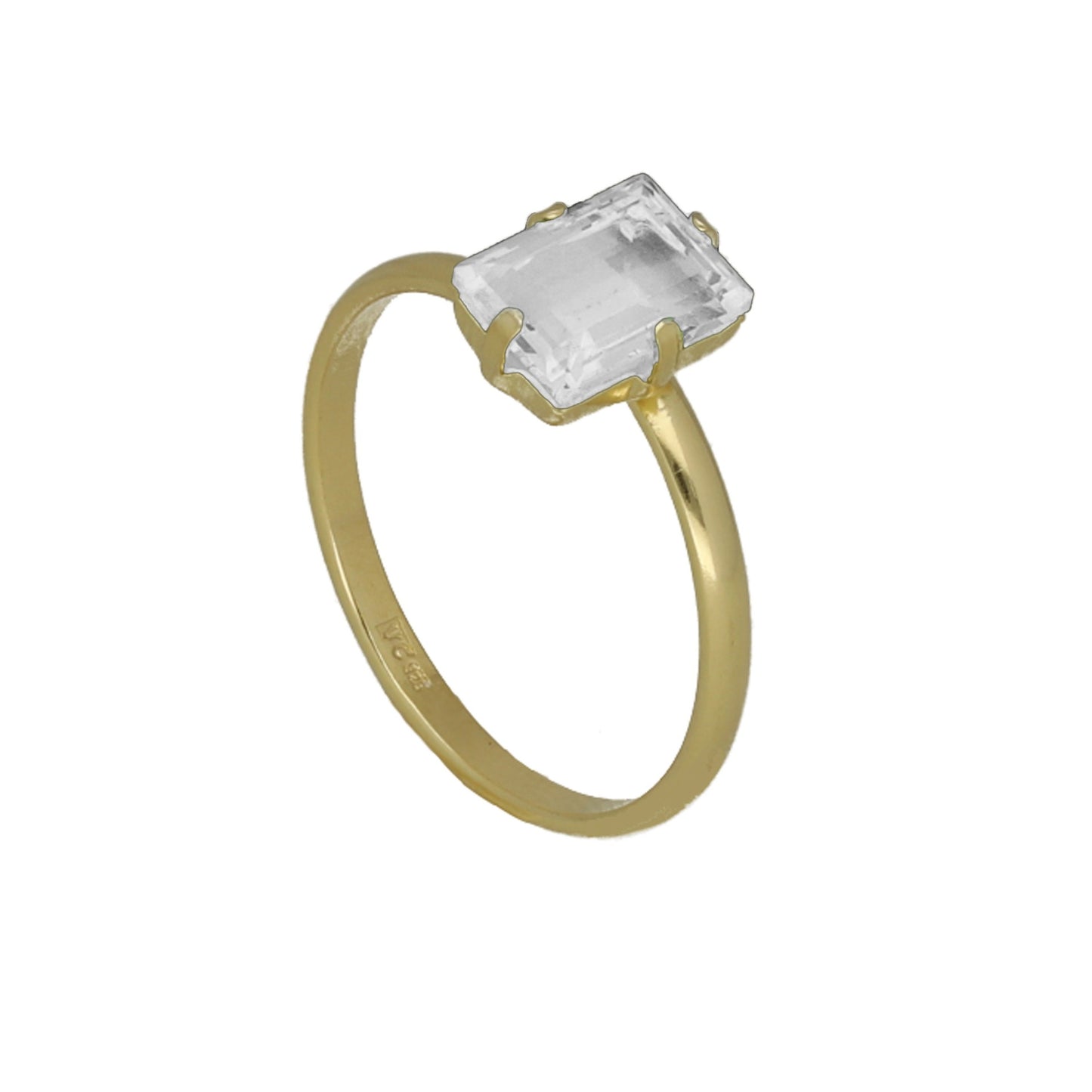 Gold plated Sterling Silver Adjustable ring rectangle crystal from Chiara