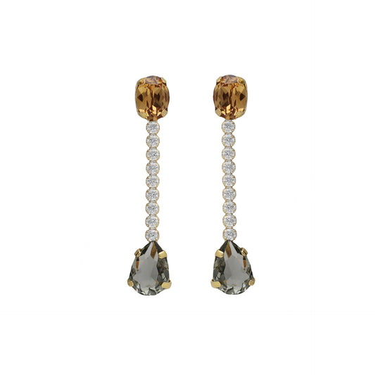 Gold plated Sterling Silver Long earrrings waterfall champagne crystal from Clarity