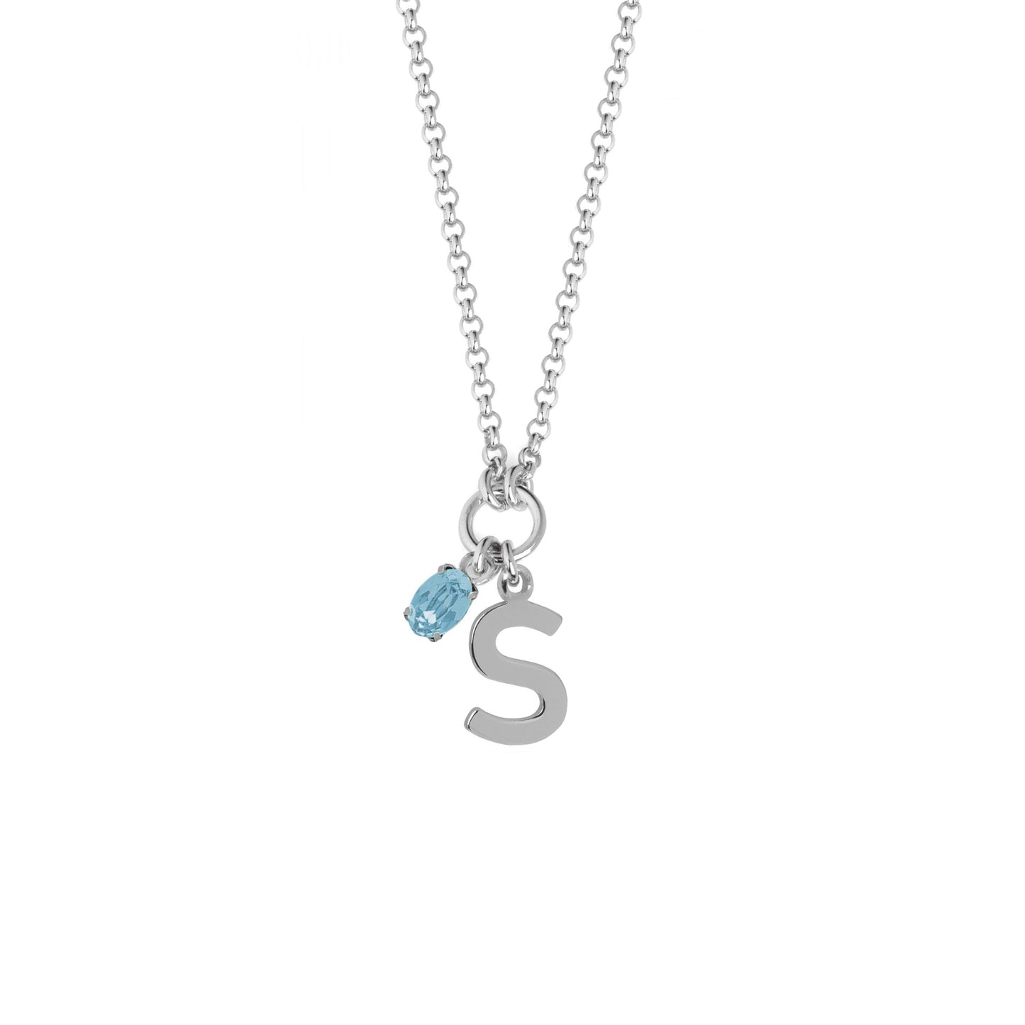 Rhodium Plated Sterling Silver Short necklace letter blue crystal from Initiale