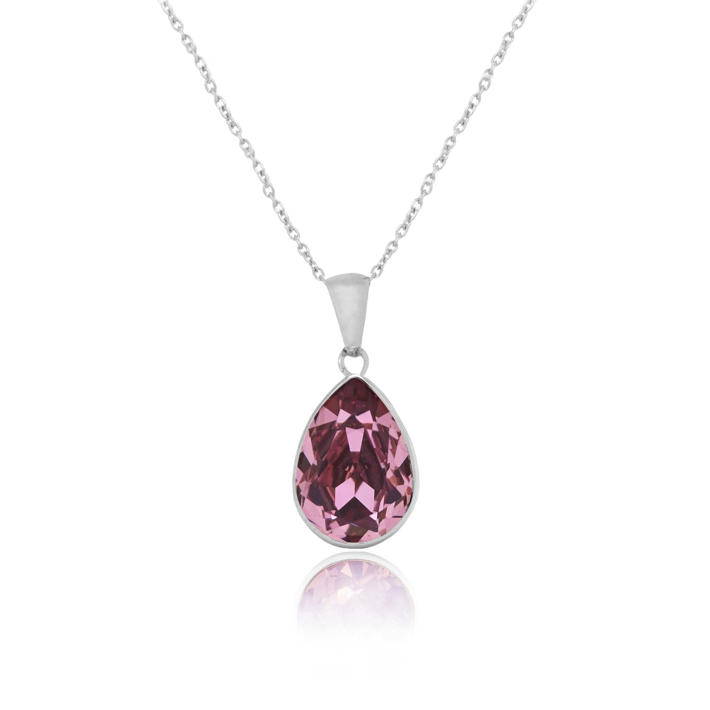 Rhodium Plated Sterling Silver Short necklace drop crystal from Essential