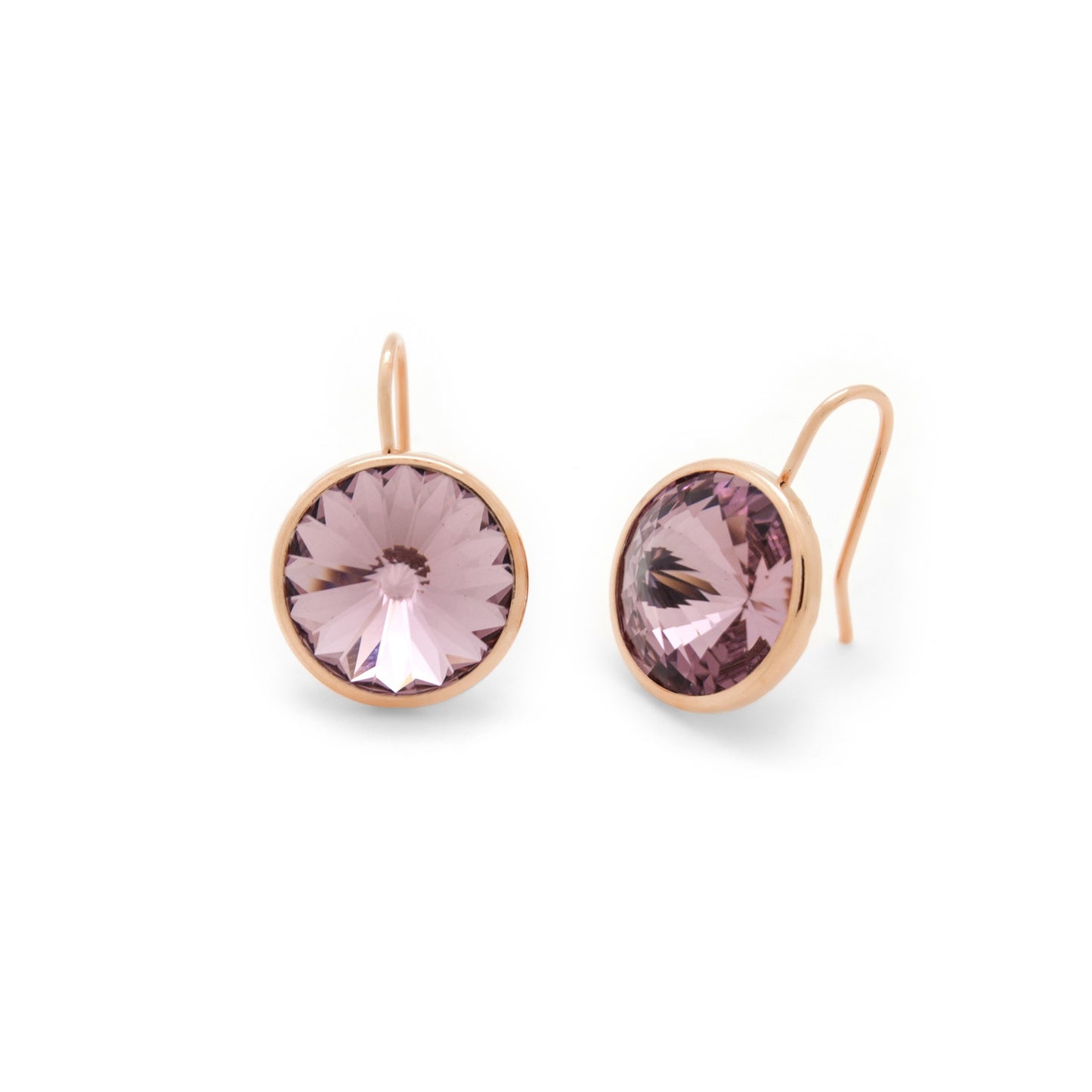 Rose Gold plated Sterling Silver Short earrings 15mm circle crystal from Basic