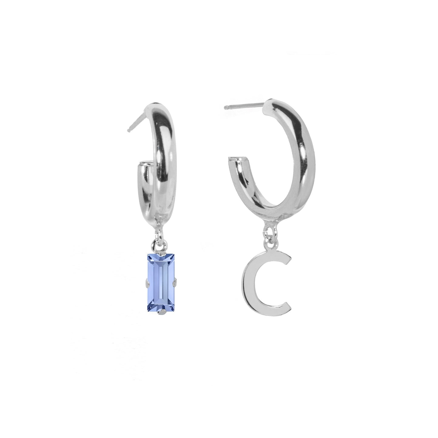 Rhodium Plated Sterling Silver Personalized earrings letter blue from Abecé