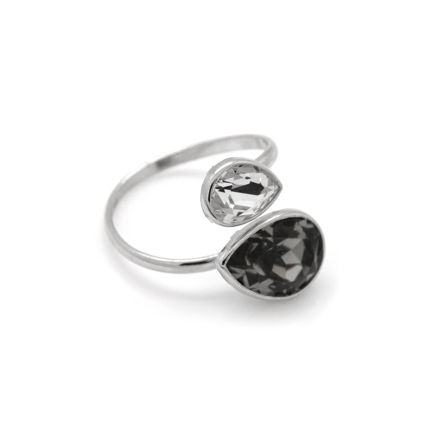 Rhodium Plated Sterling Silver Adjustable ring drop crystal from Essential