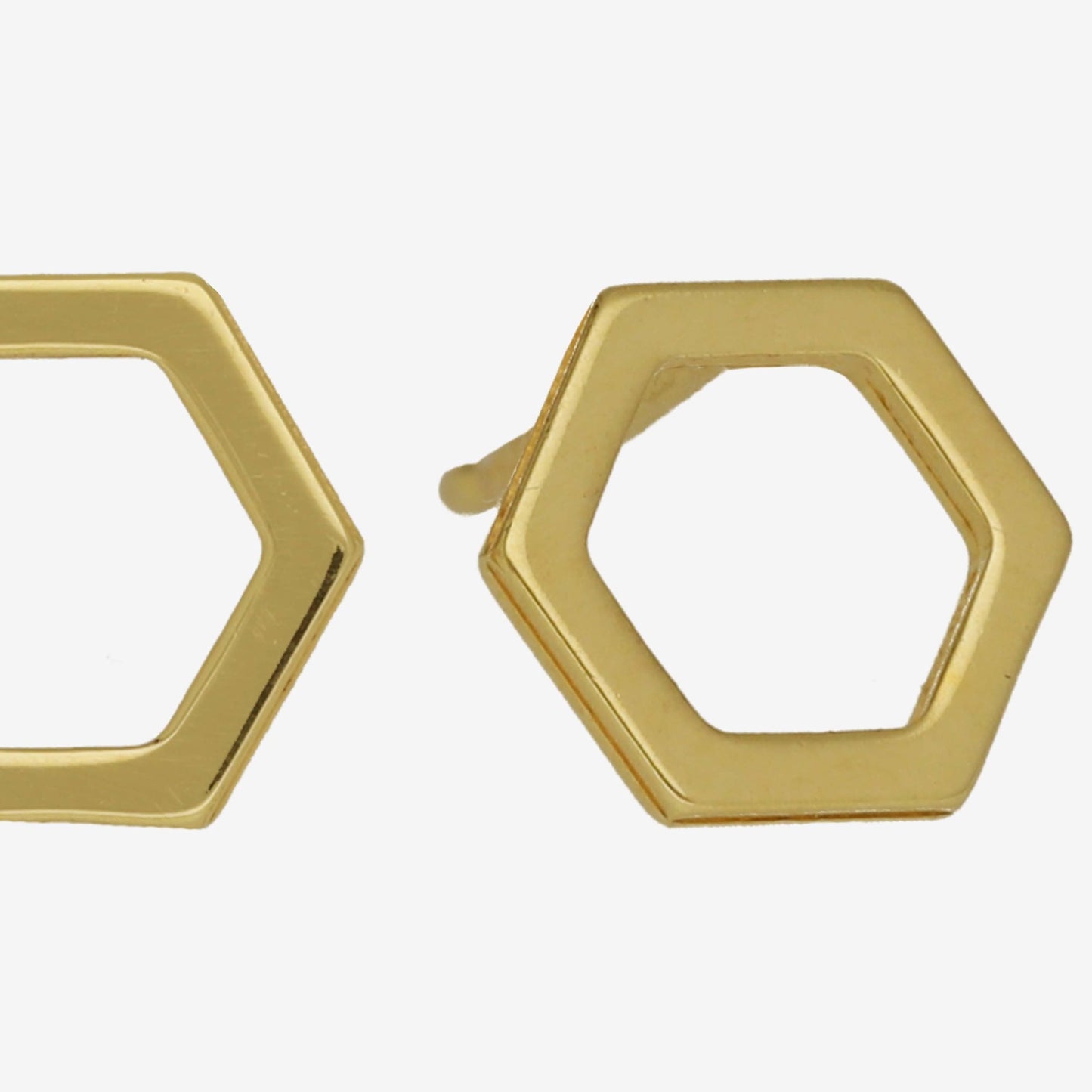 Pendientes botón hexagonal en Plata baño Oro de Honey