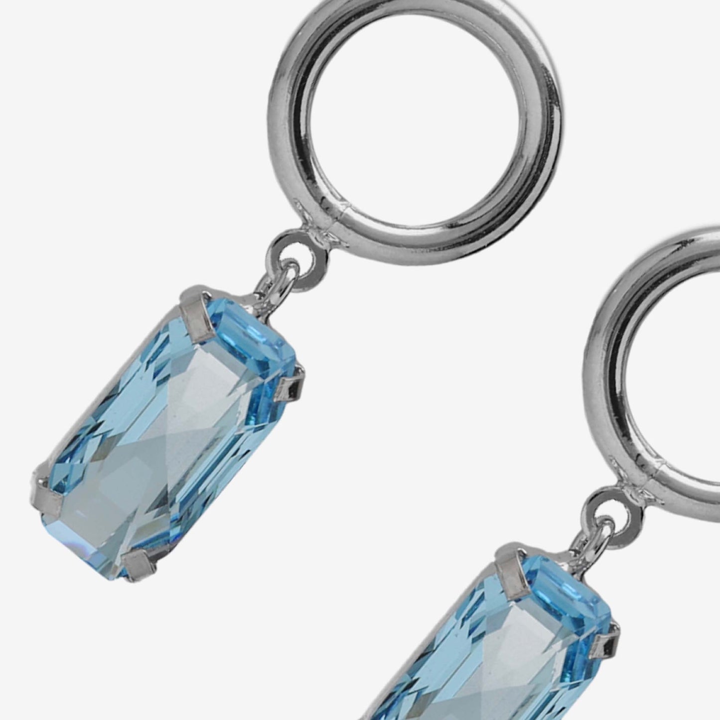 Rhodium Plated Sterling Silver Short earrings rectangle blue crystal from Inspire