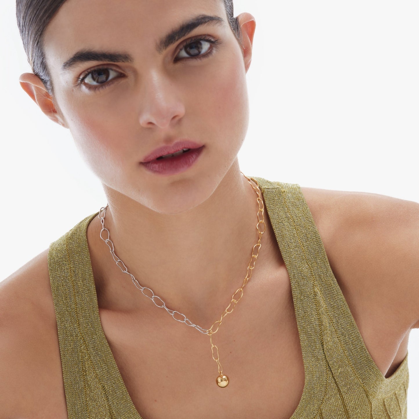 Rhodium and Gold plated Sterling Silver Short necklace sphere from Copenhagen