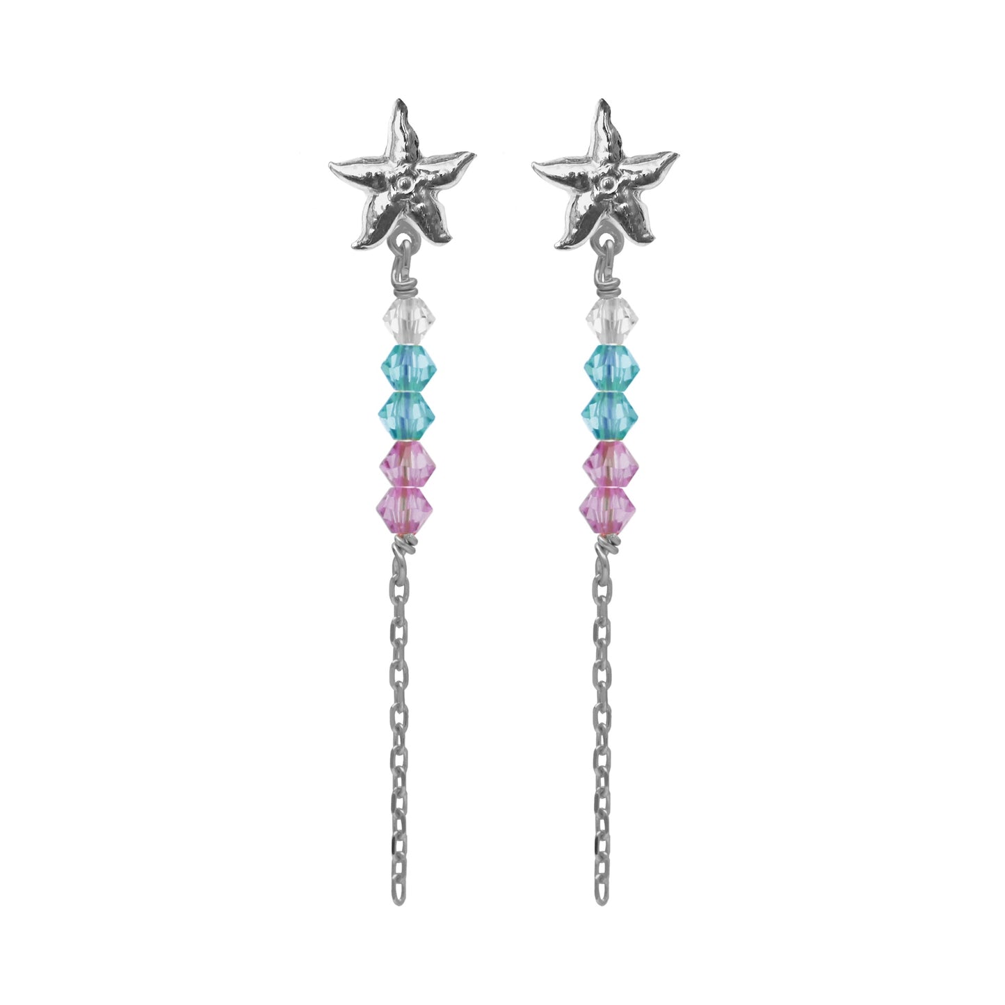 Rhodium Plated Sterling Silver Long earrings star multicolor crystal from Bliss