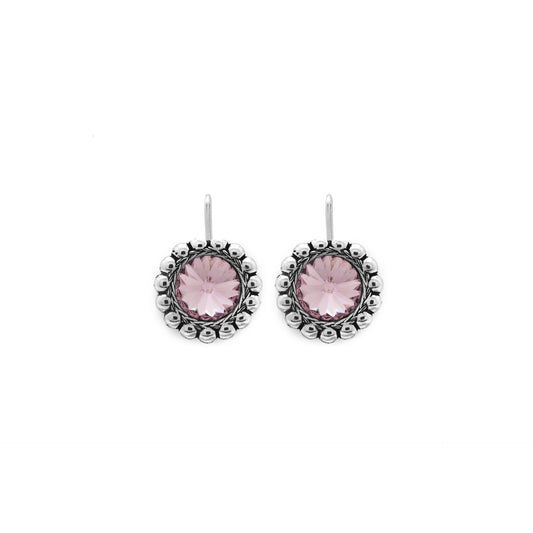 Rhodium Plated Sterling Silver Short earrings circle crystal from Etrusca