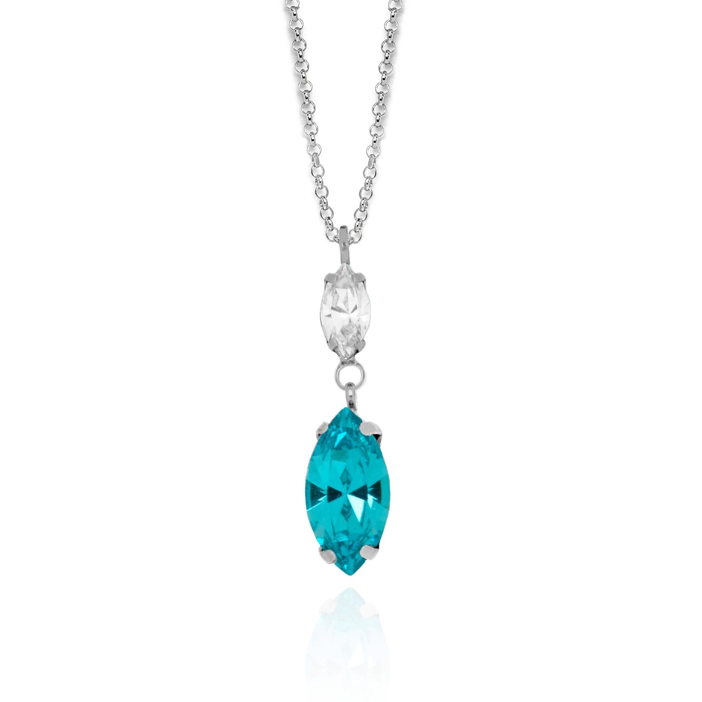 Rhodium Plated Sterling Silver Short necklace blue crystal from Aqua