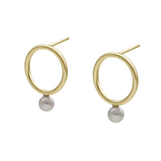 Sterling Silver Short earrings circle pearl from Perlite