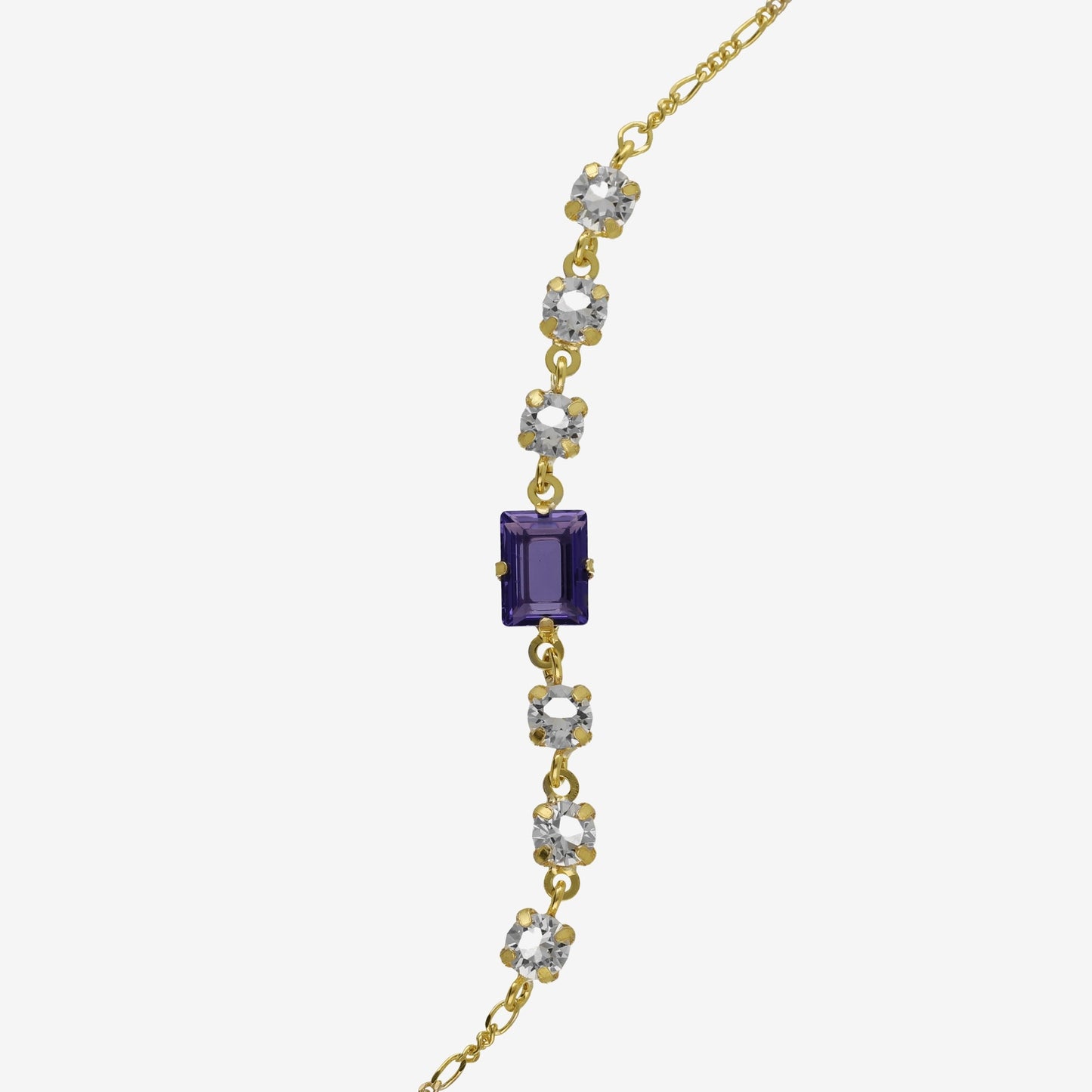 Pulsera rectángulo cristal morado en Plata baño Oro de Serenity