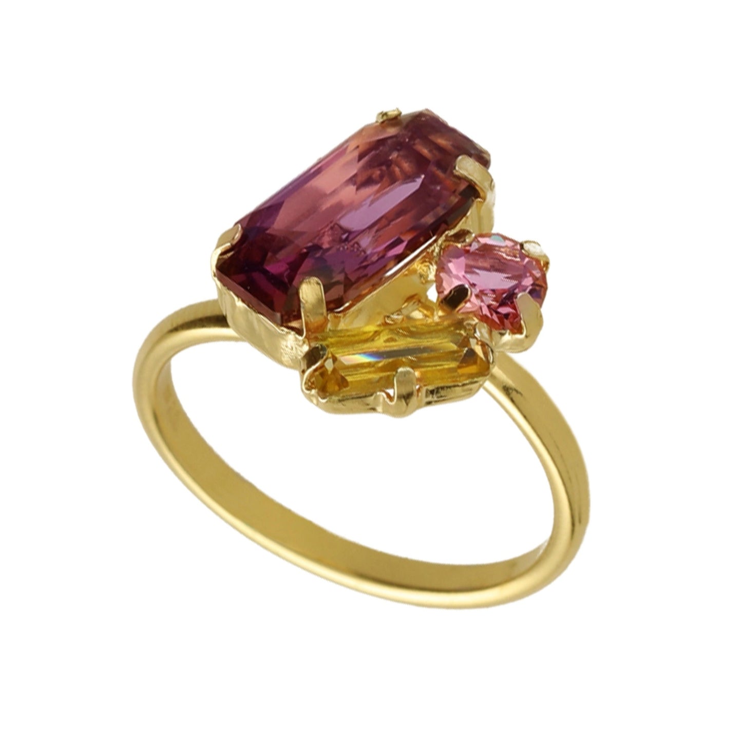 Anillo ajustable rectángulo cristal morado en Plata baño Oro de Inspire