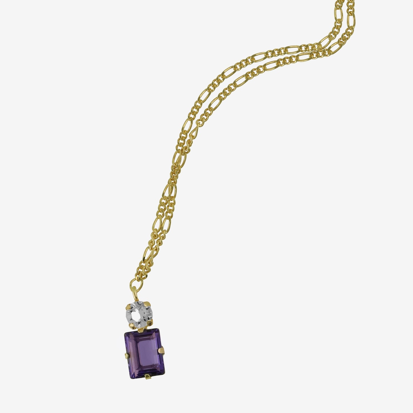 Gold plated Sterling Silver Short necklace rectangle purple crystal from Serenity