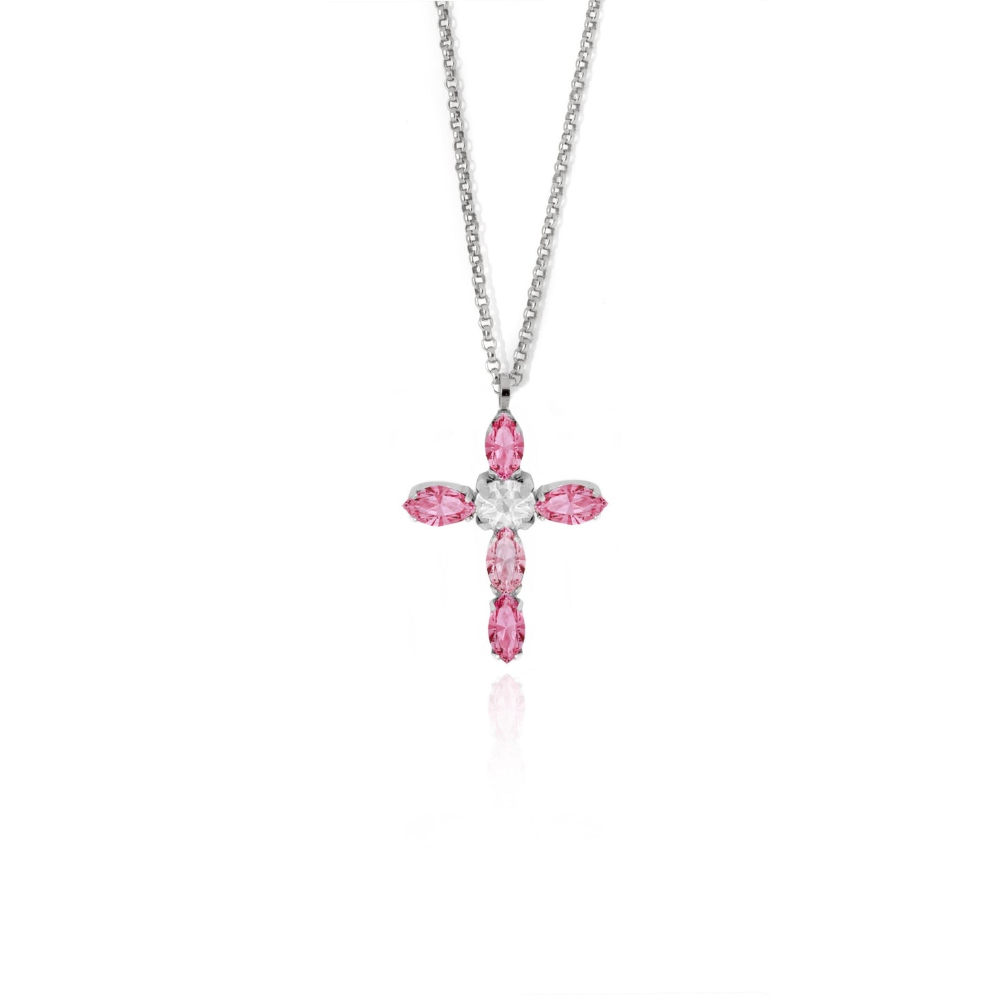 Rhodium Plated Sterling Silver Short necklace cross crystal from Aqua