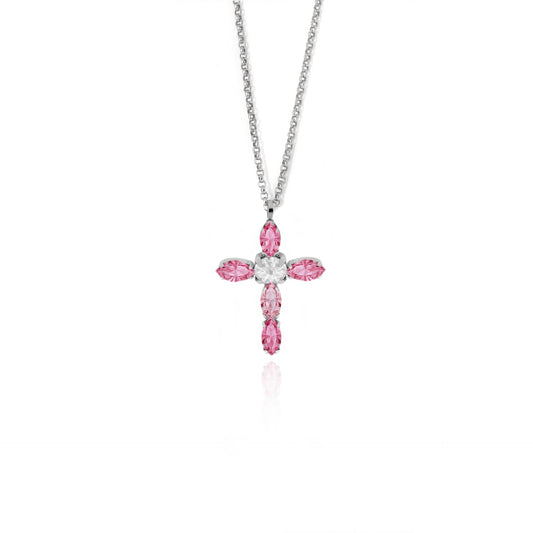 Rhodium Plated Sterling Silver Short necklace cross crystal from Aqua