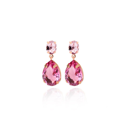 Pendientes largos oval cristal rosa en Plata baño Oro Rosa de Louis