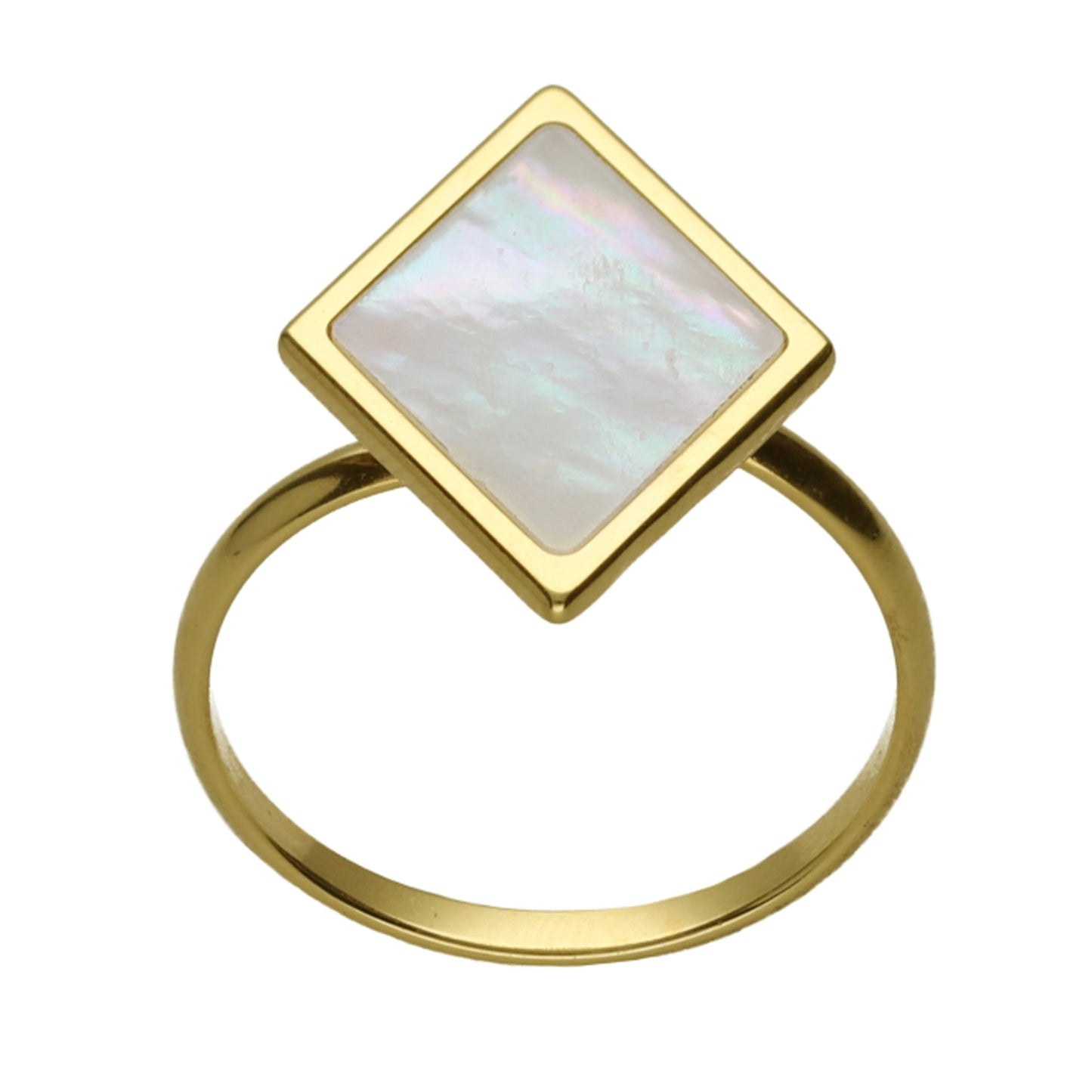 Gold plated Sterling Silver Adjustable ring luck mother of pearl from Soulquest