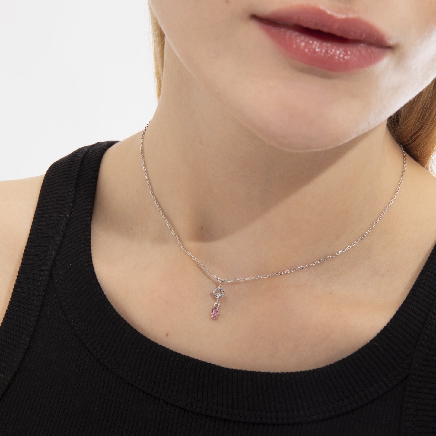 Rhodium Plated Sterling Silver Short necklace crystal from Maisie