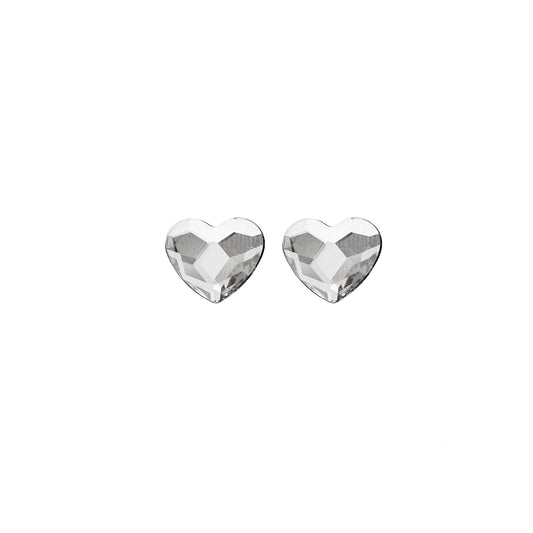 Pendientes botón corazón cristal en Plata baño rodio de Cuore