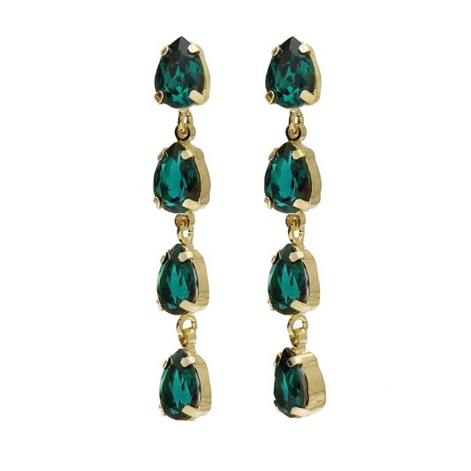 Gold plated Sterling Silver Long earrings drop green crystal from Diana