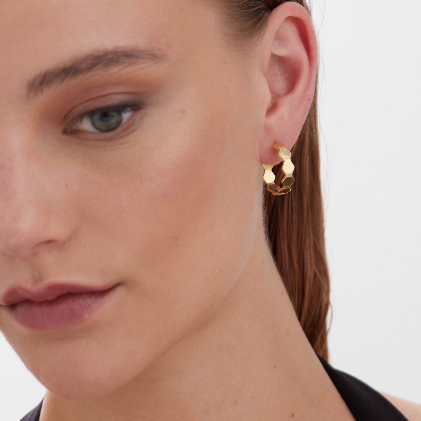 Gold plated Sterling Silver Hoop earrings hexagonal from Honey