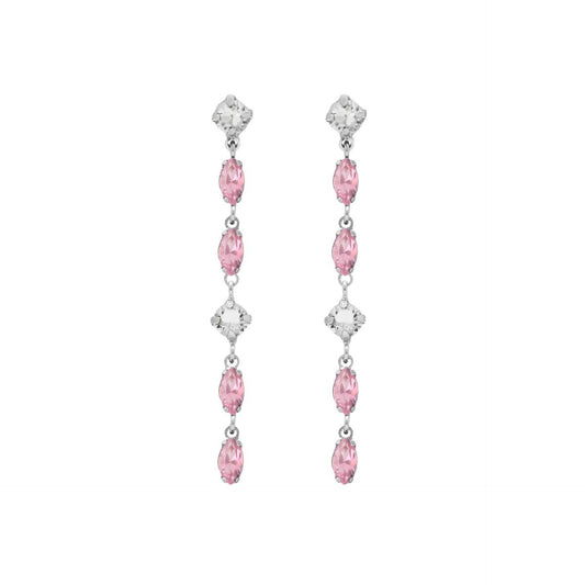 Pendientes largos cristal rosa en Plata baño rodio de Maisie