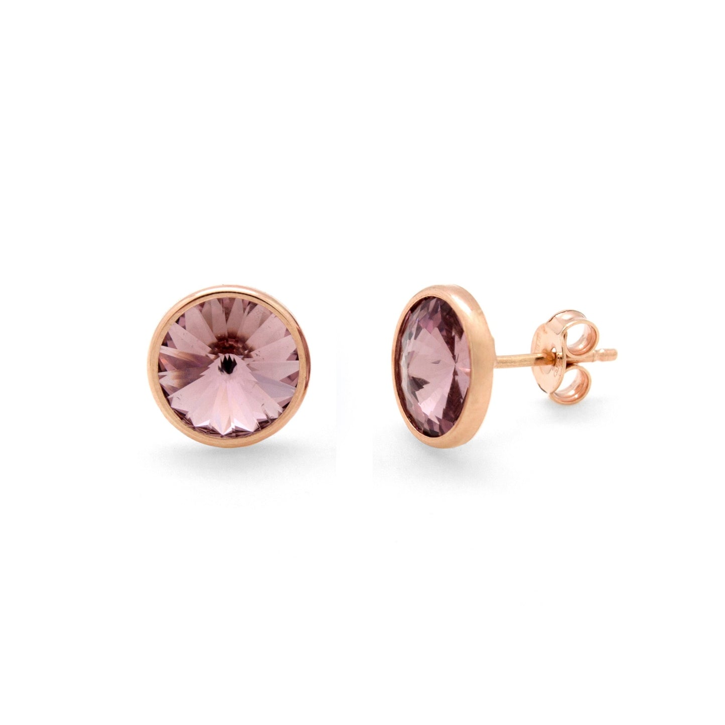 Rose Gold plated Sterling Silver Stud earrings 9mm circle crystal from Basic