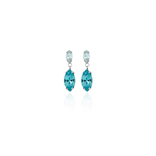 Pendientes cortos cristal azul en Plata baño rodio de Aqua