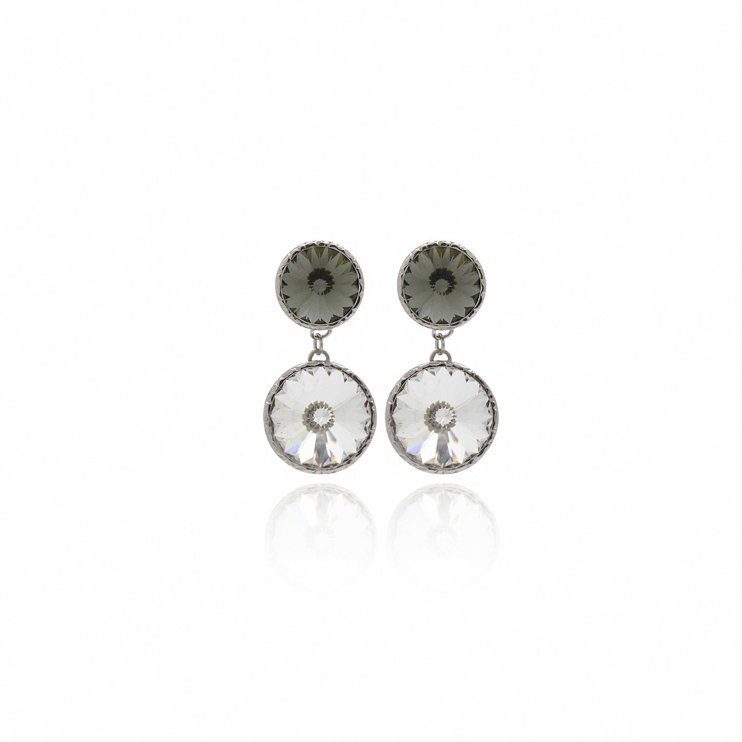 Rhodium Plated Sterling Silver Short earrings 9 y 11,5mm circle crystal from Basic