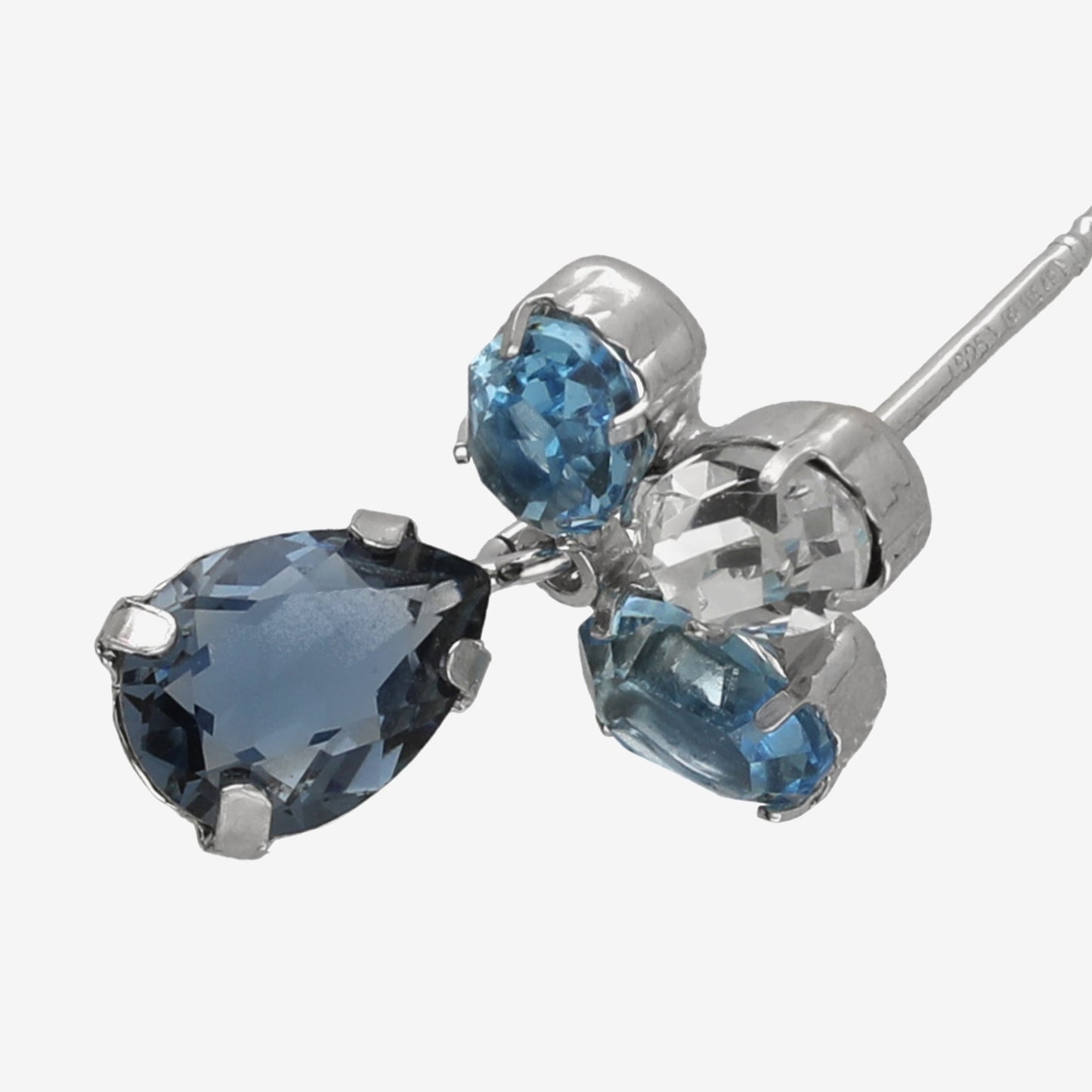 Rhodium Plated Sterling Silver Short earrings flower blue crystal from Harmony