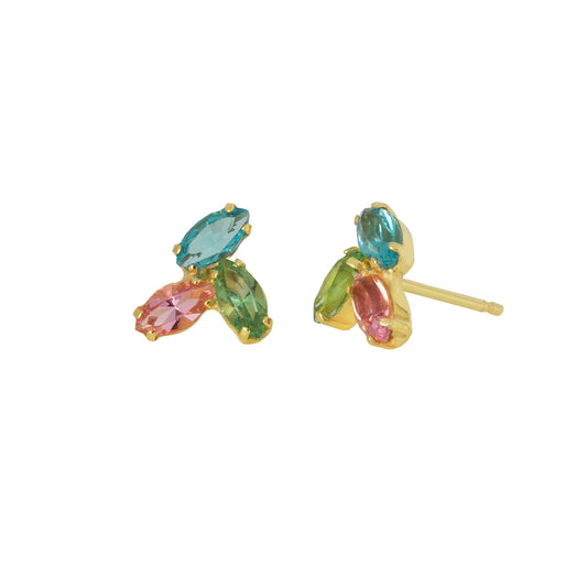 Pendientes cortos flor cristal multicolor en Plata de Isabella