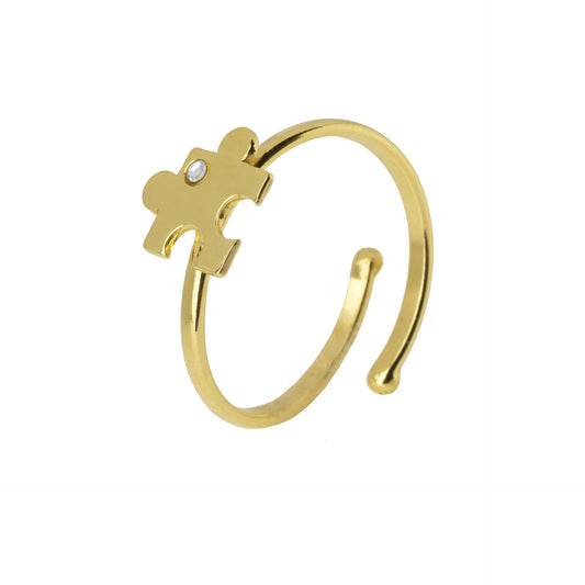 Anillo ajustable puzzle cristal blanco en Plata de Areca