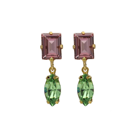 Pendientes cortos cristal verde en Plata baño Oro de Passion