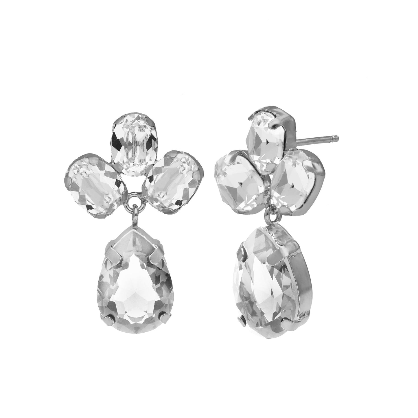 Rhodium Plated Sterling Silver Long earrings drop white crystal from Blooming